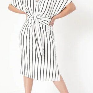NWT: Eloquii White/Black Striped Faux Wrap Dress